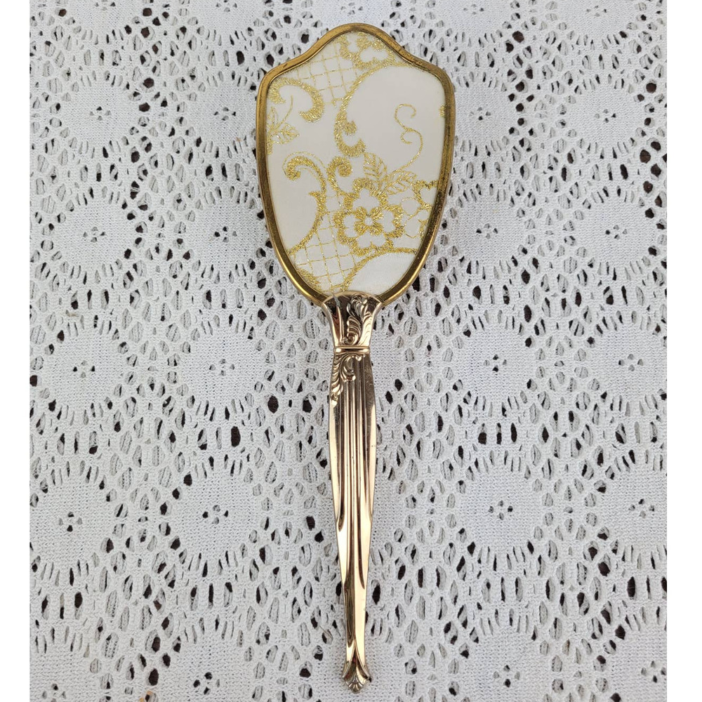 Vintage 1950s Gold Plated Floral Flowers Lace Vanity Set Hair Brush